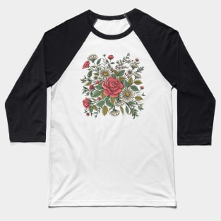 Roses and Daisies Flowers Baseball T-Shirt